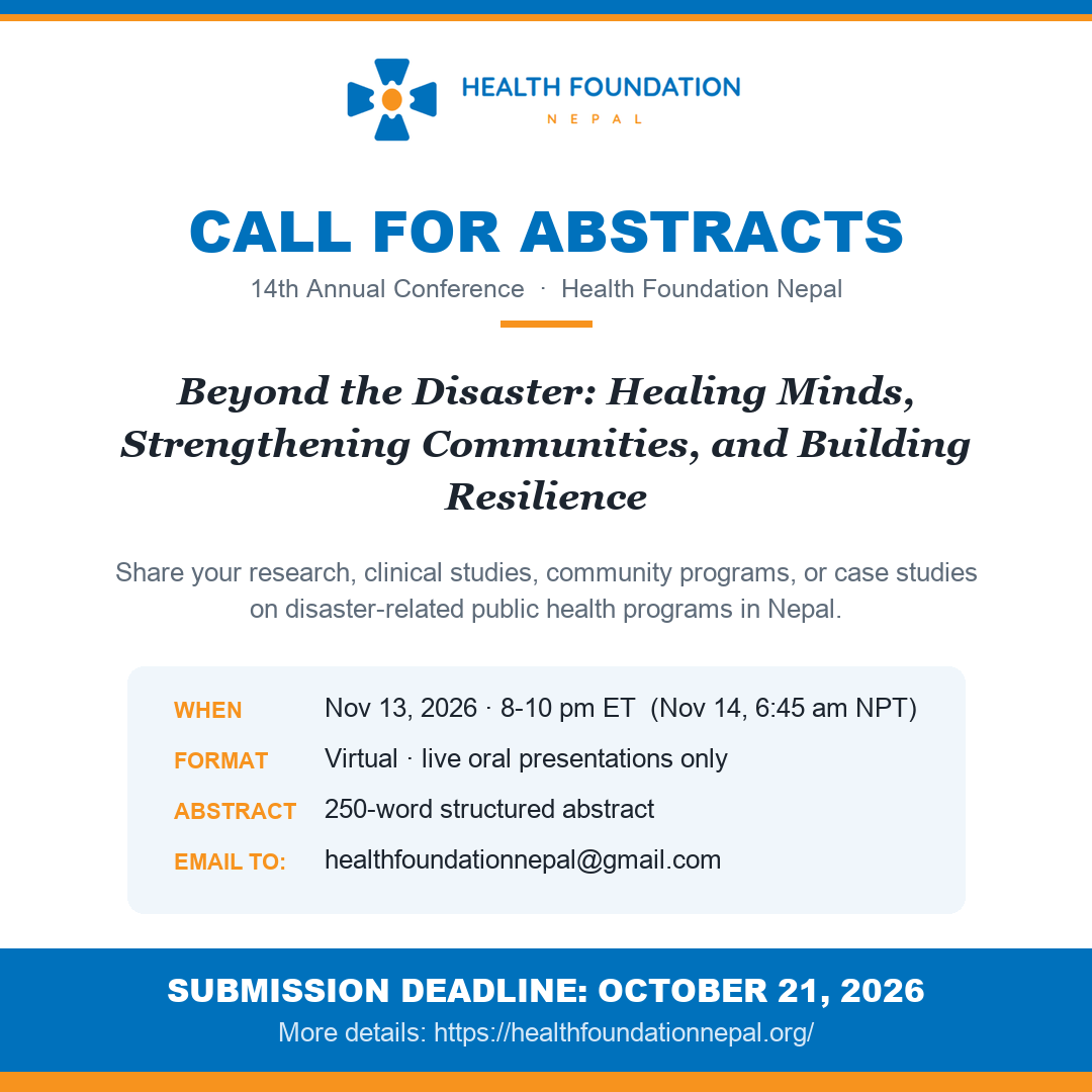 Call for Abstracts flyer — 14th Annual Conference of Health Foundation Nepal